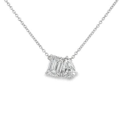Lady's White 14 Karat Modern, Two Stone Fashion Lab Created Necklace W