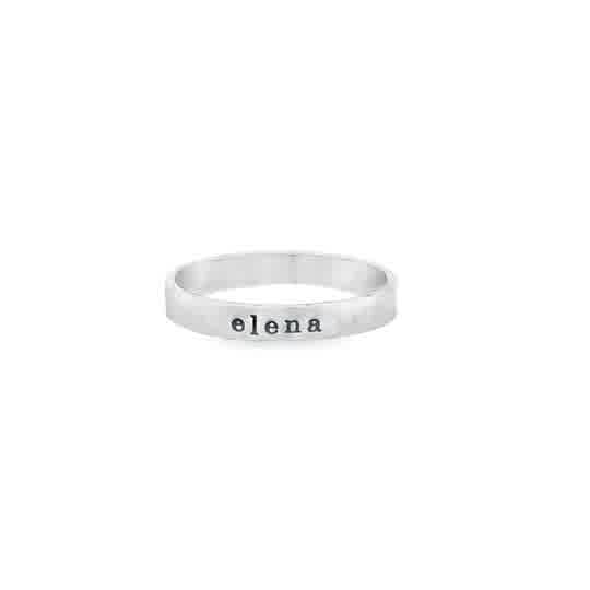 Lady's White Sterling Silver Hammered Skinny Message Name Ring

-Ava