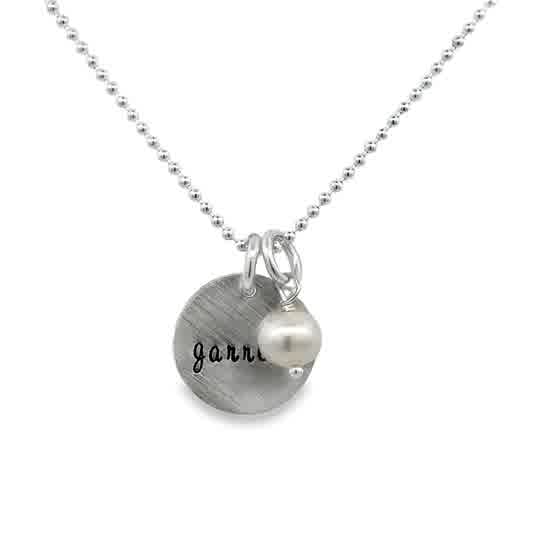 Lady's White Sterling Silver Engraved Dainty Single Name Charm With Pe