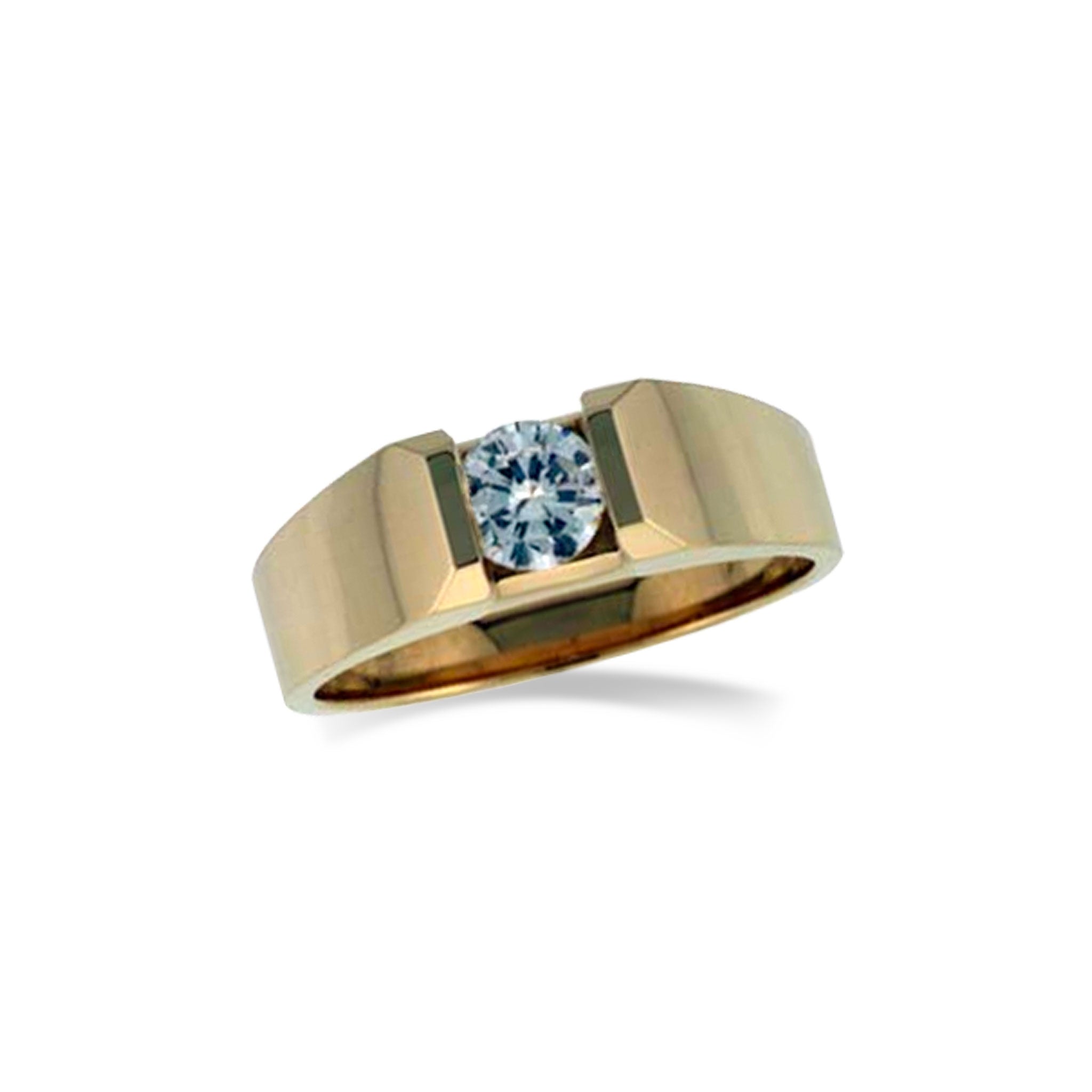 14 Karat Yellow Gold Wide Wedding Ring with One (1)  .46ct Round Brilliant Cut Diamond