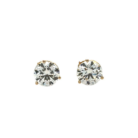 Lady's Yellow 14 Karat Three Prong Studs Lab Created Earrings With 2=4