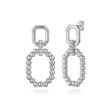 Lady's White Sterling Silver Octagon Dangle Earrings With 0.27Tw R Whi
