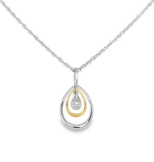 Lady's Tt 14 Karat Teardrop Necklace With = 0.04Tw Round G/H Si1 Diamo