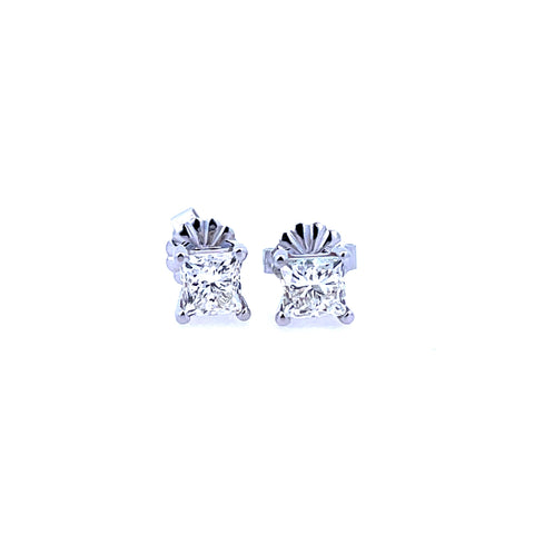 Lady's White 14 Karat Four Prong Stud Earrings With 2=1.00Tw Princess