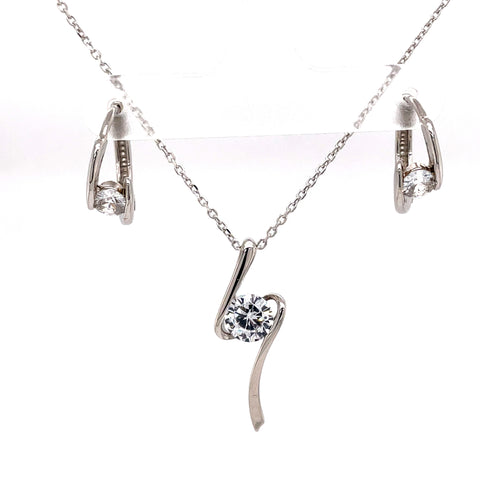 White Polished Sterling Silver Swirl Fashion Pendant With Huggie Hoop