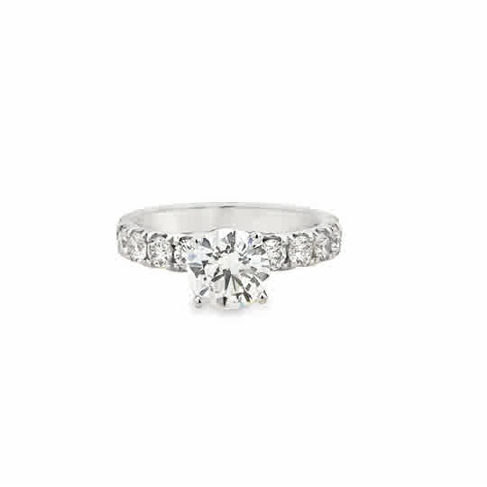 14 Karat White Gold Engagement  Ring with 7.5mm Round Cubic Zirconium, and .95ctw Round Brilliant Cut Diamonds