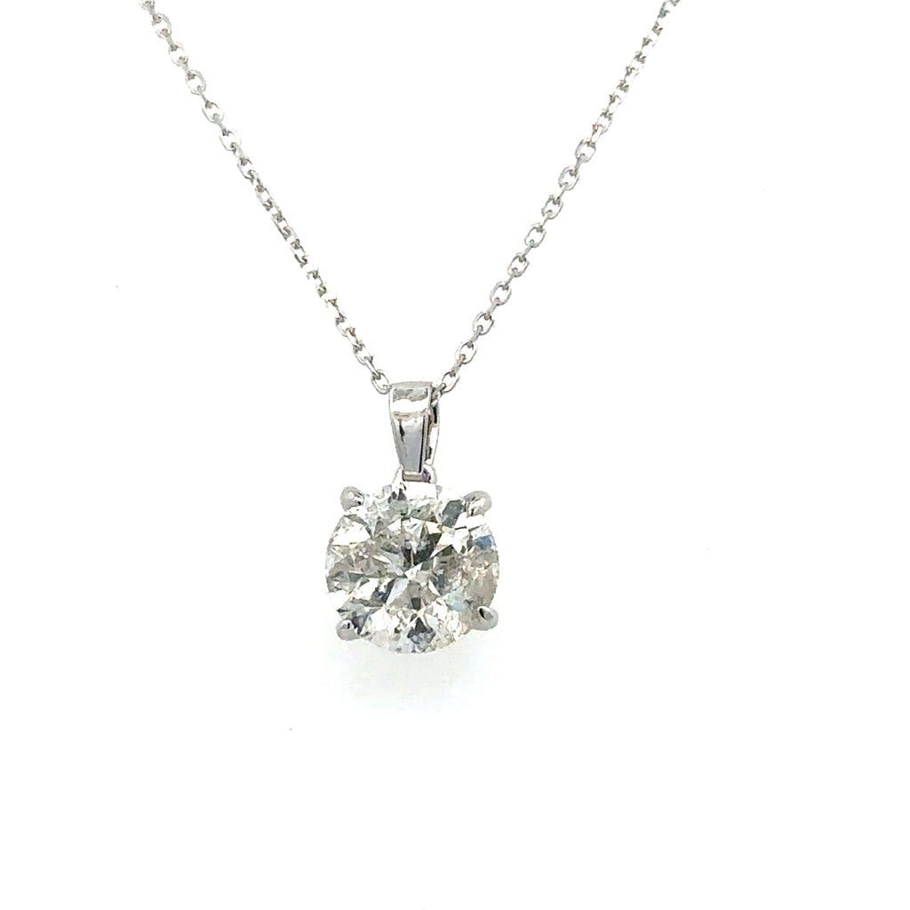 White 14 Karat Solitaire Style Pendant Length 18 With One = 2.00Ct Rou