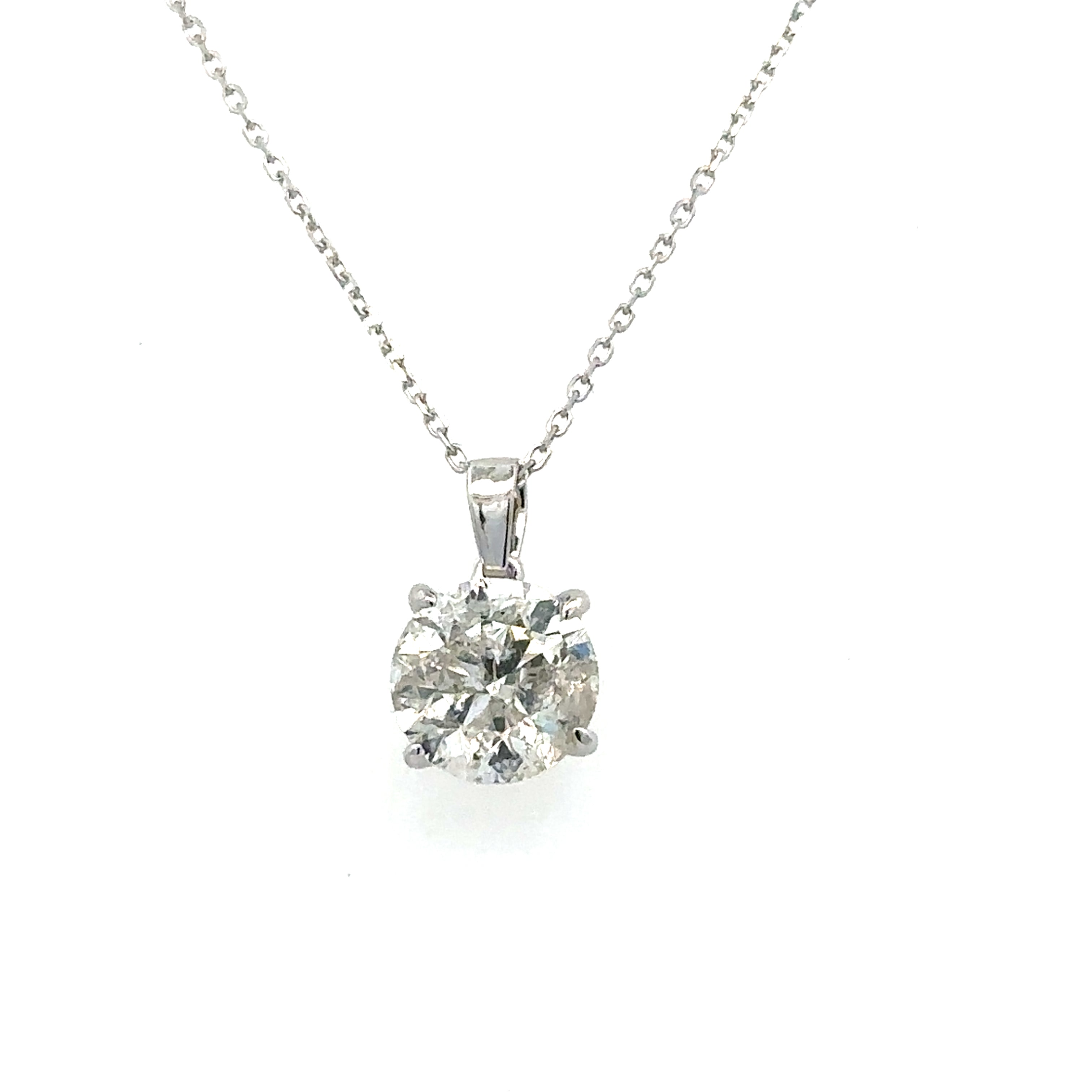 White 14 Karat Solitaire Style Pendant Length 18 With One = 2.00Ct Rou