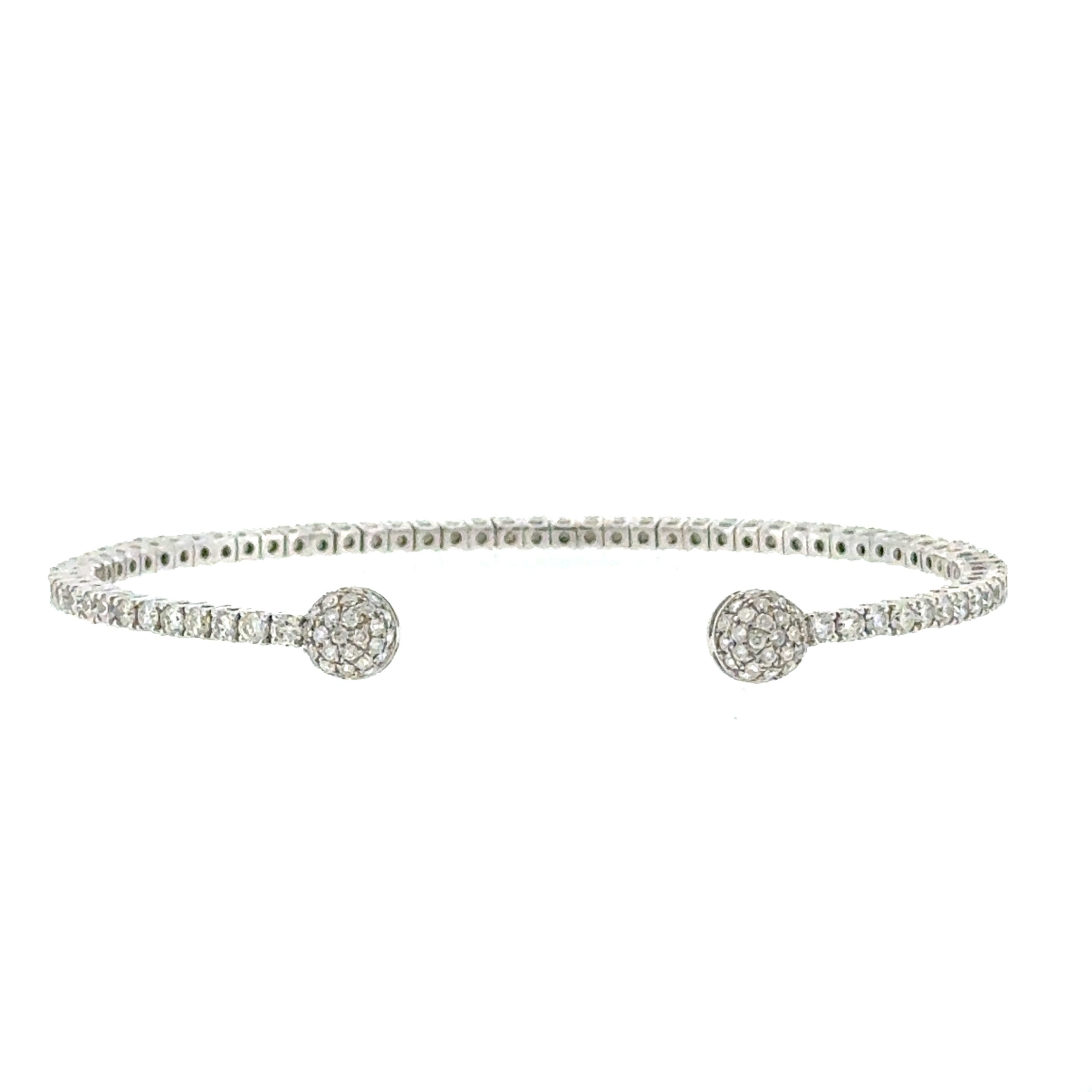 Lady's White 14 Karat Flexible Cuff Bracelet With Diamond Ball On End Of Bracelet With 126=2.90Tw Round G/H Si1 Diamonds