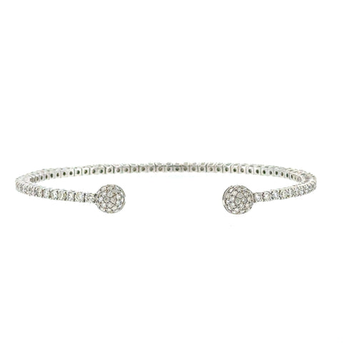 Lady's White 14 Karat Flexible Cuff Bracelet With Diamond Ball On End Of Bracelet With 126=2.90Tw Round G/H Si1 Diamonds