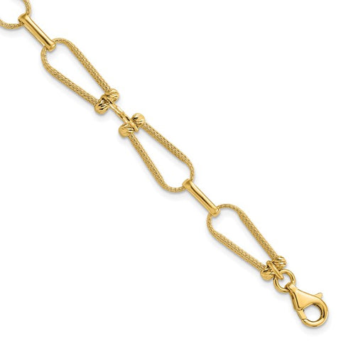 Yellow 14 Karat Die-Cut/Textured Fancy Link Bracelet Length 7
