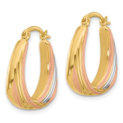 Lady's White/Yellow/Rose 10 Karat Textured Fashion Hoop Earrings