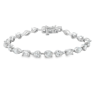 Lady's White 14 Karat Multi Stone Fashion Lab Created Bracelet Length