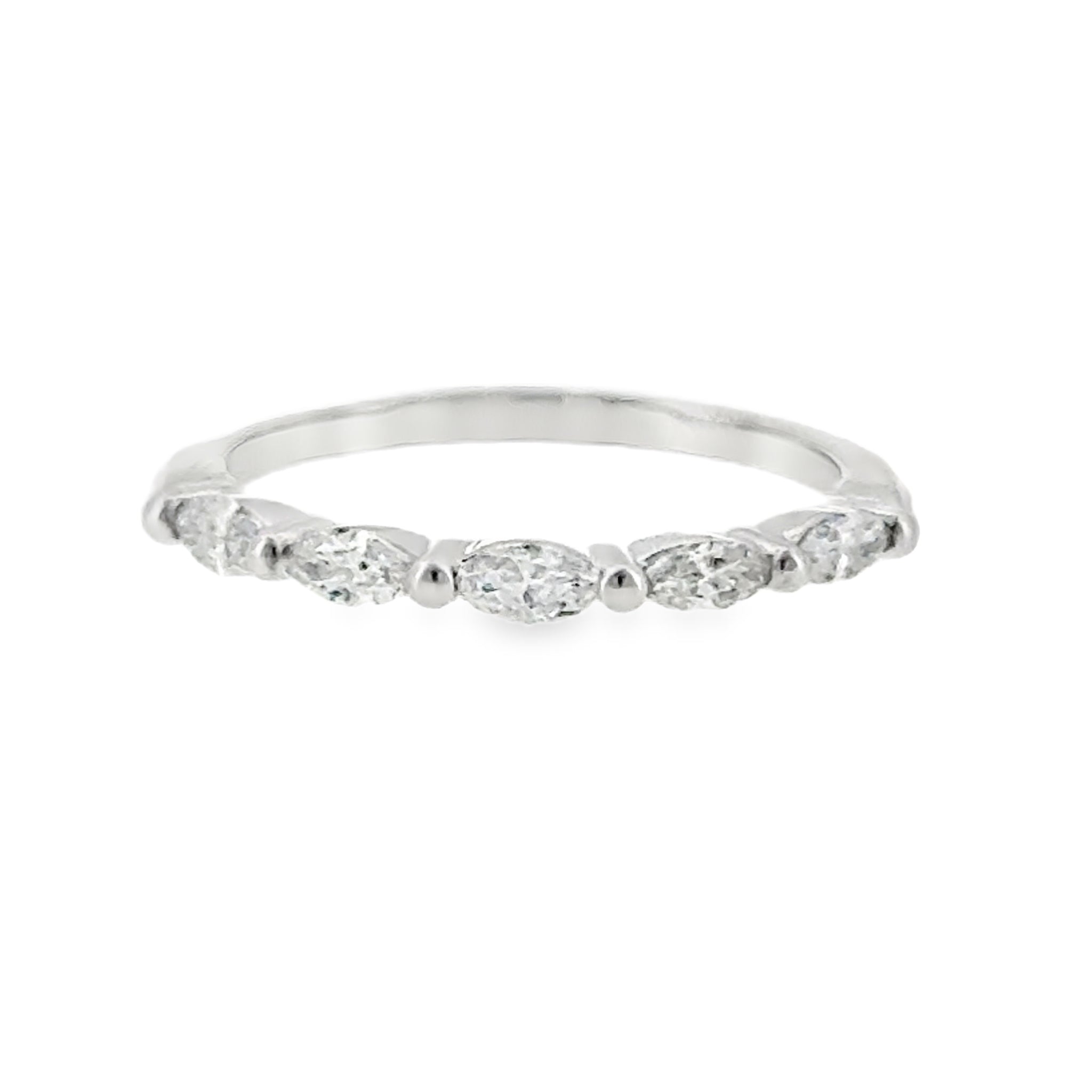 14 Karat White Gold Prong Set .38ctw Marquise Cut Lab Created Anniversary Ring