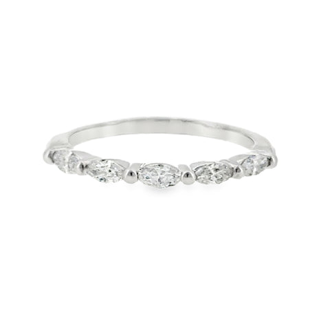 14 Karat White Gold Prong Set .38ctw Marquise Cut Lab Created Anniversary Ring