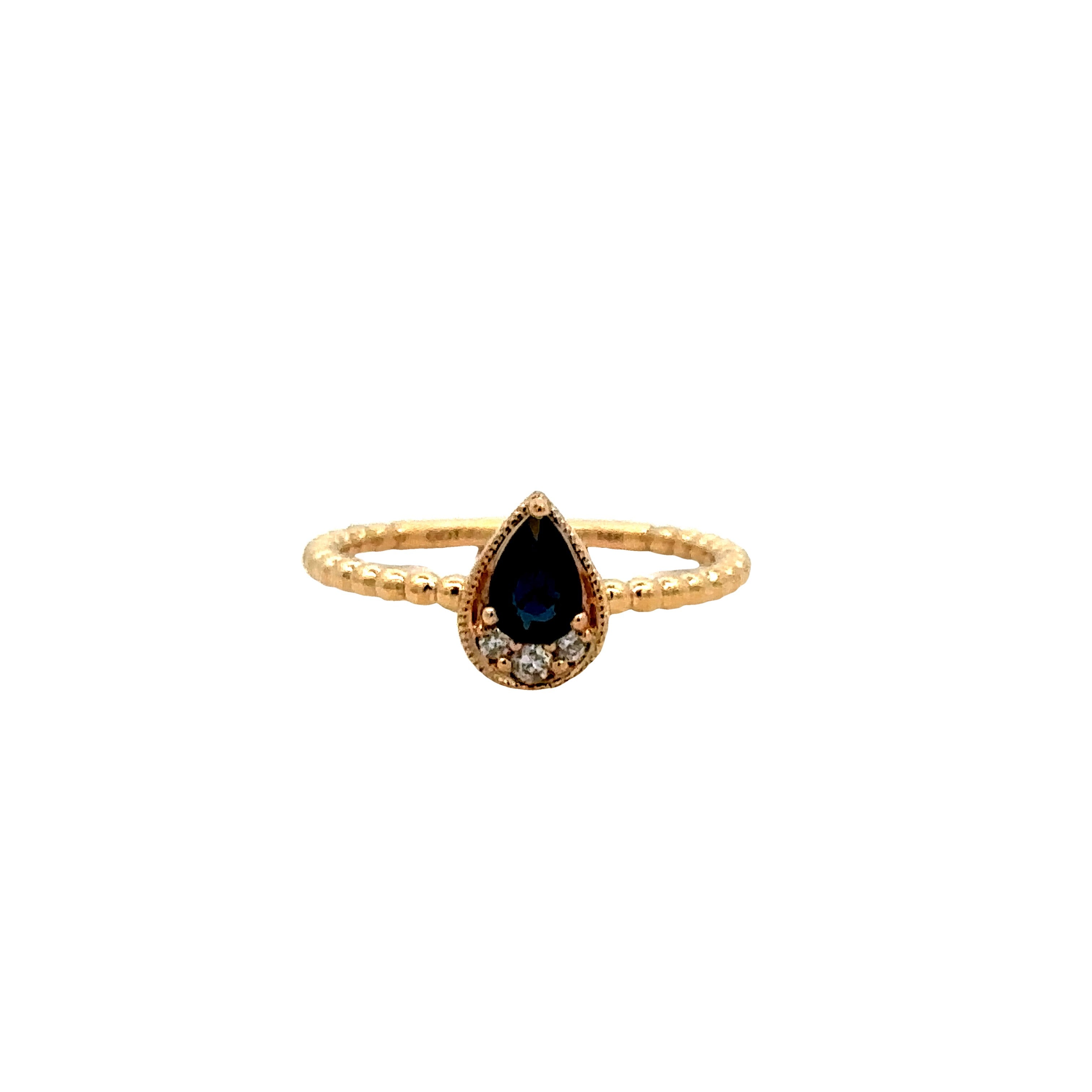 Teardrop With Beaded Band Fashion Ring | 14k Yellow (0.50ct Pear)
