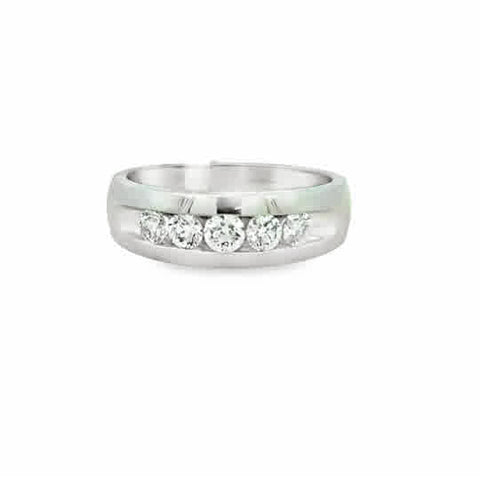 Gent's White 18 Karat Channel Set Wedding Band Size 10 With One = 0.27