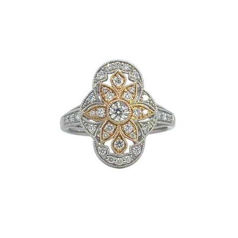 Vintage With Floral Fashion Ring | 14k White/Yellow