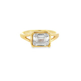14 Karat Yellow Gold with Low Bezel Emerald Cut Cubic Zirconium Engagement Ring
