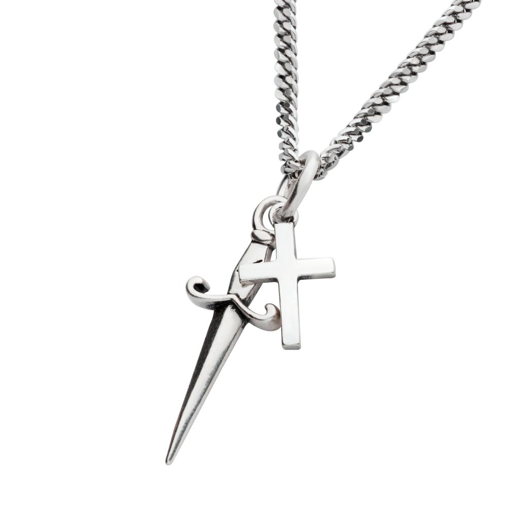 Gent's SS Dagger and Cross Pendant. 20in Chain