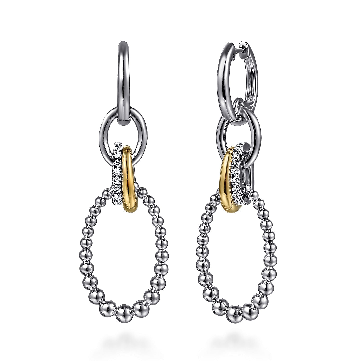 Lady's Tt Sterling Silver/14Kt Bujukan Collection, Link Drop Earrings With = 0.27Tw Round White Sapphires