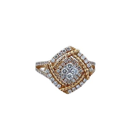 Square Top with Twist Trim Fashion Ring | 18k White/Yellow