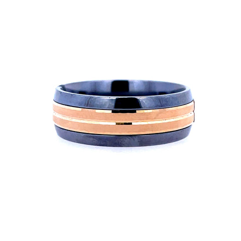 White/Yellow Tantalum/14K 8Mm Lined Center Wedding Band