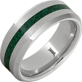White Serinium 8Mm Beveled Edge With 2Mm Malach Inlay Wedding Band Size 10