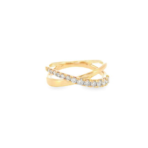 10 Karat Yellow Gold Graduated Crossover Fashion Ring with .52ctw Round Brilliant Cut Diamonds
