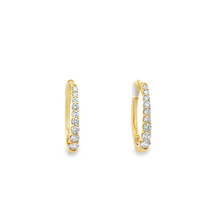 Lady's Yellow 14 Karat Oval Hoop With Graduating Diamonds; Earrings Wi