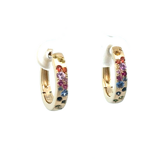 Lady's Yellow 14 Karat Satin Small Flush Set Huggie Hoop Earrings With