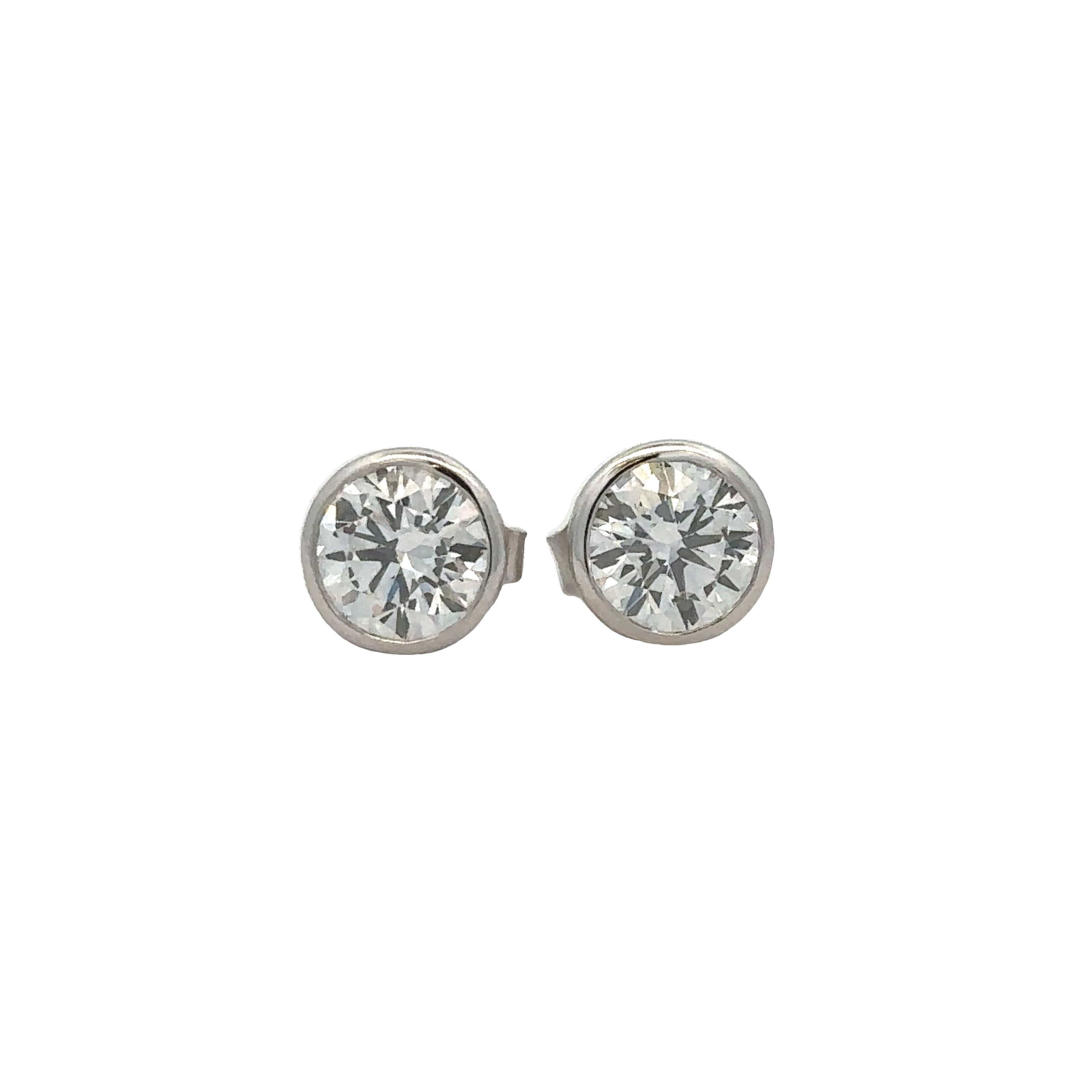 Lady's White 14 Karat Round Bezel Stud Lab Created Earrings 2=2.00tw R