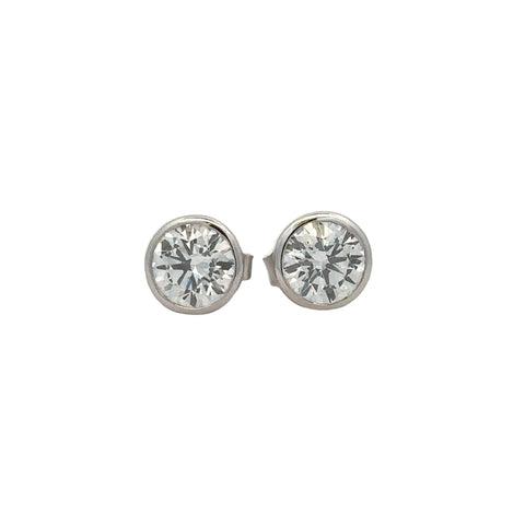 Lady's White 14 Karat Round Bezel Stud Lab Created Earrings 2=2.00tw R