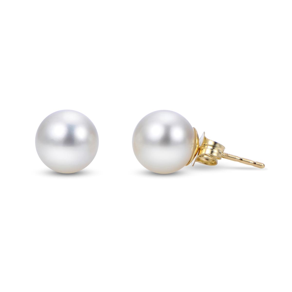 8.00Mm Round Pearl Stud Earrings | 14k Yellow