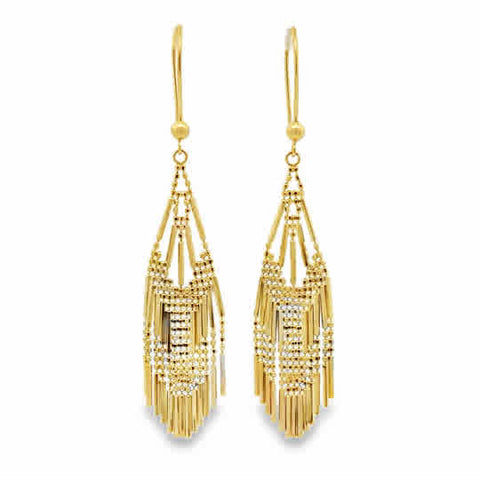 Lady's Yellow 14 Karat Beaded Fantasy Multi Row Dangle Earrings