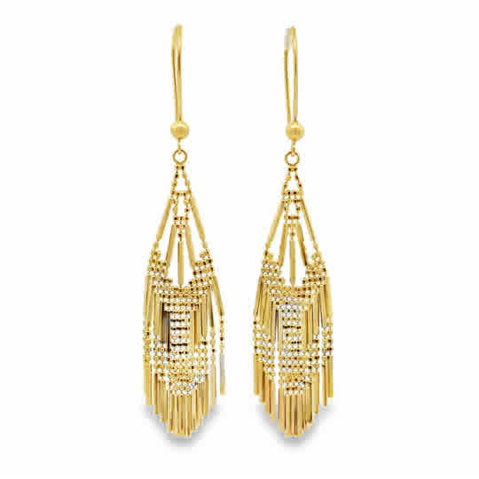 Lady's Yellow 14 Karat Beaded Fantasy Multi Row Dangle Earrings