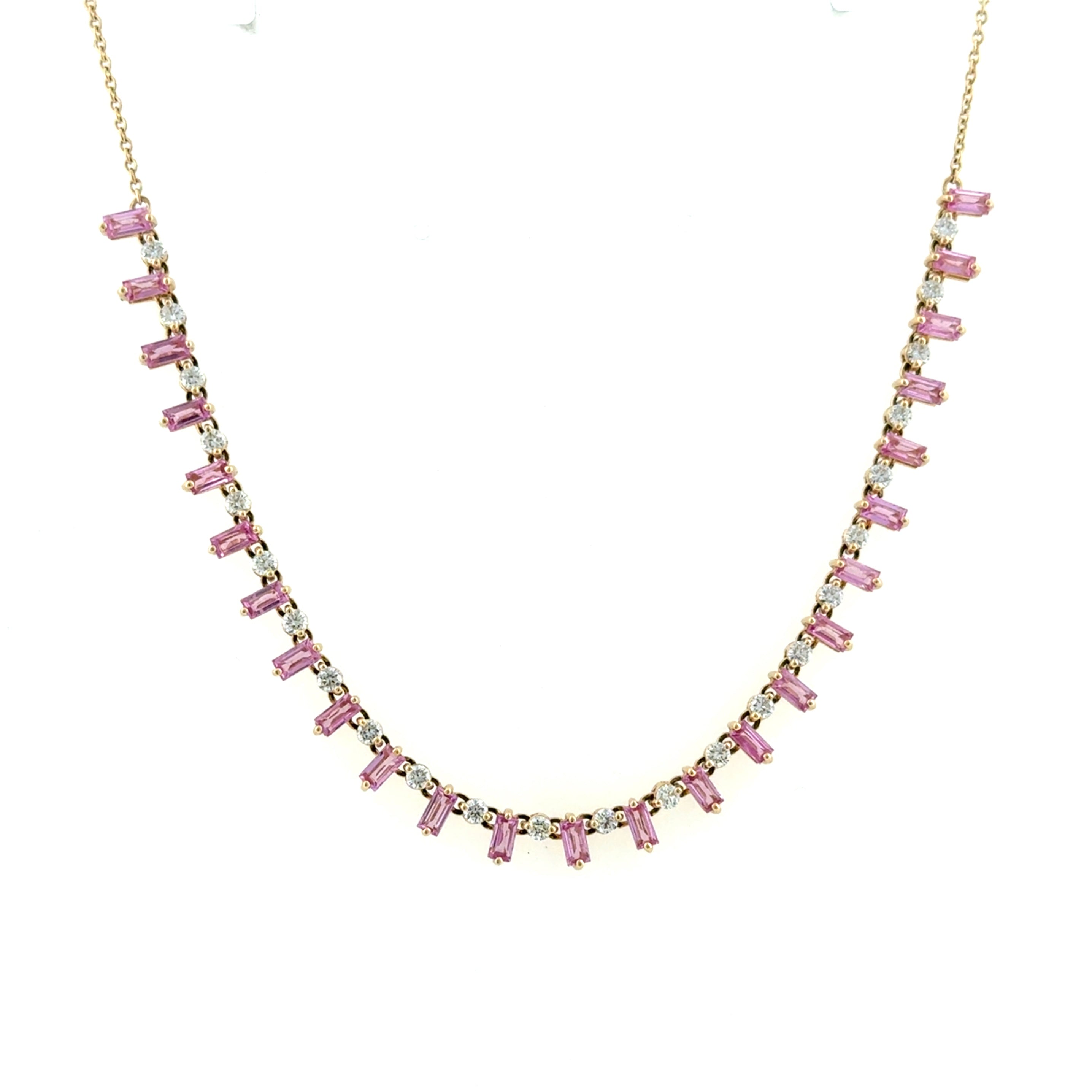 14 Karat Yellow Gold Fashion Necklace with 3.75ctw Pink Sapphires and 1.06ctw Round Brilliant Cut Diamonds