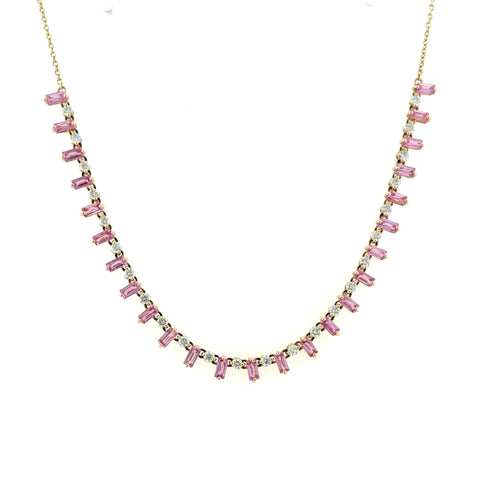 14 Karat Yellow Gold Fashion Necklace with 3.75ctw Pink Sapphires and 1.06ctw Round Brilliant Cut Diamonds