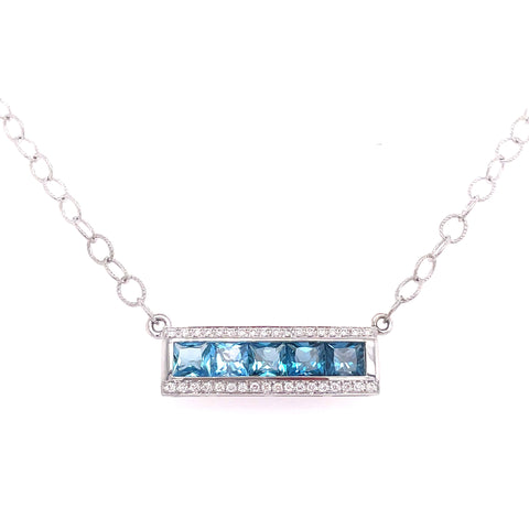 Lady's White 14 Karat Eternal Love Bar Necklace With 5=1.53Tw Princess