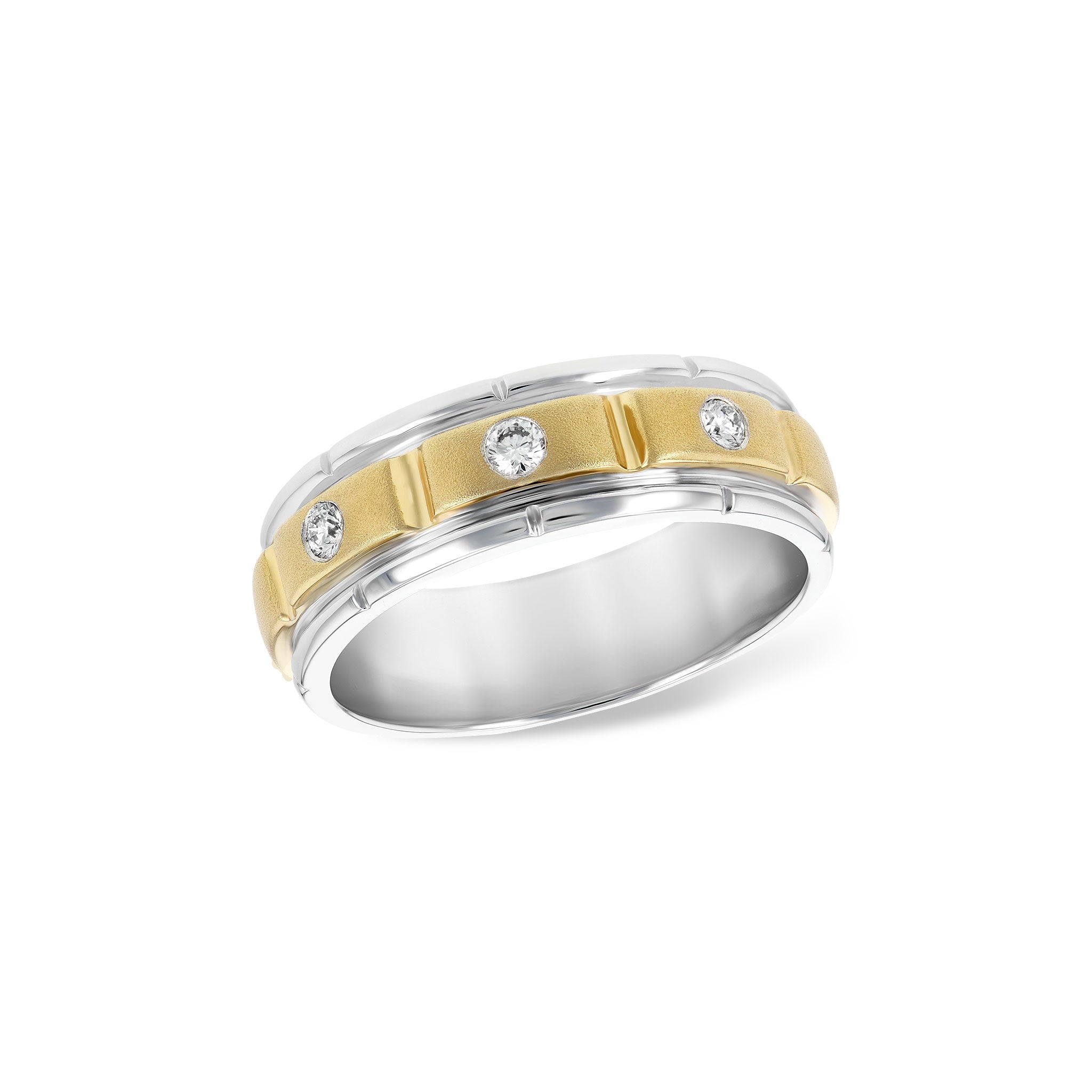 14 Karat White and Yellow Gold Gents Wedding Ring with .16ctw Round Brilliant Cut Diamonds