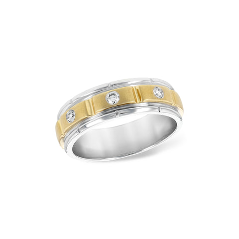 14 Karat White and Yellow Gold Gents Wedding Ring with .16ctw Round Brilliant Cut Diamonds