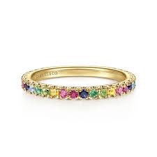 14K Yellow Gold Rainbow Color Stone Stackable Ring
