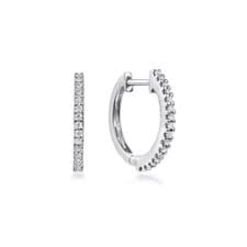Lady's White 14 Karat Scalloped 15Mm Diamond Huggie, Lusso Collection Earrings With = 0.12Tw Round G/H Si2 Diamonds