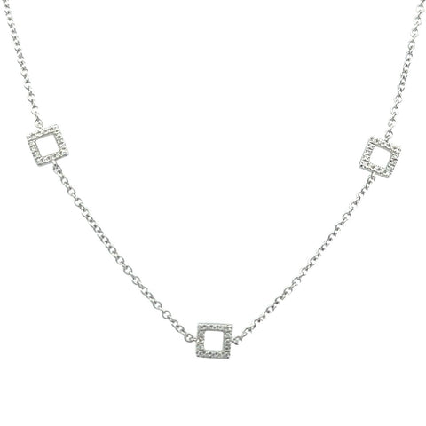 Lady's White 18 Karat Square Station Necklace Length 18 With 192=0.55T