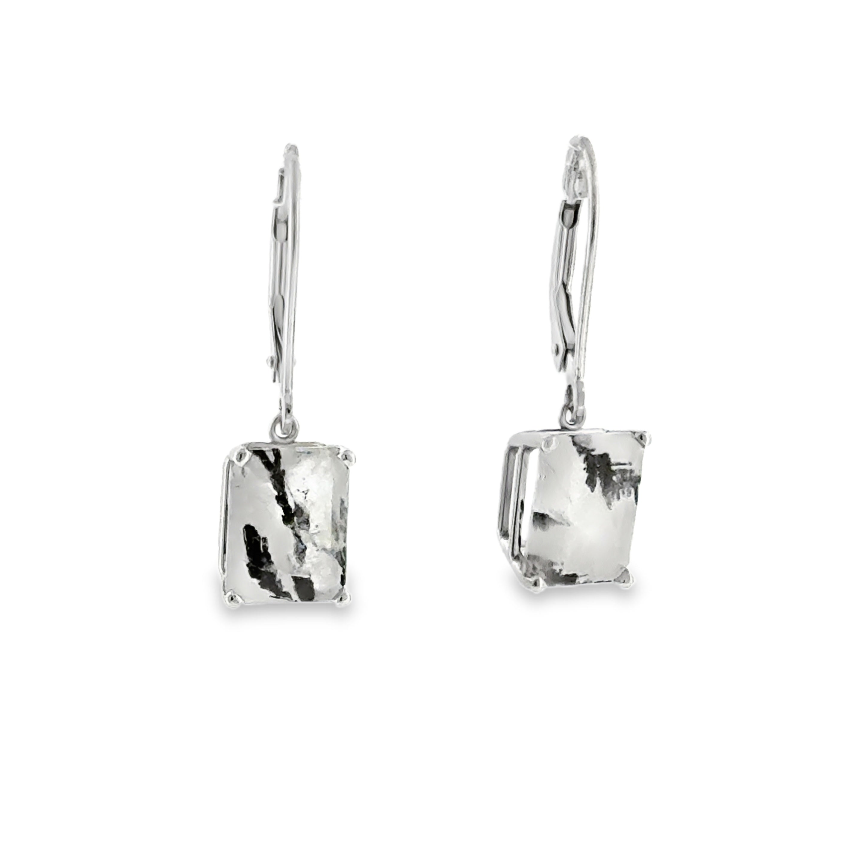 14 Karat White Gold Dangle Earrings with Dendritic Quartz