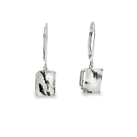 14 Karat White Gold Dangle Earrings with Dendritic Quartz
