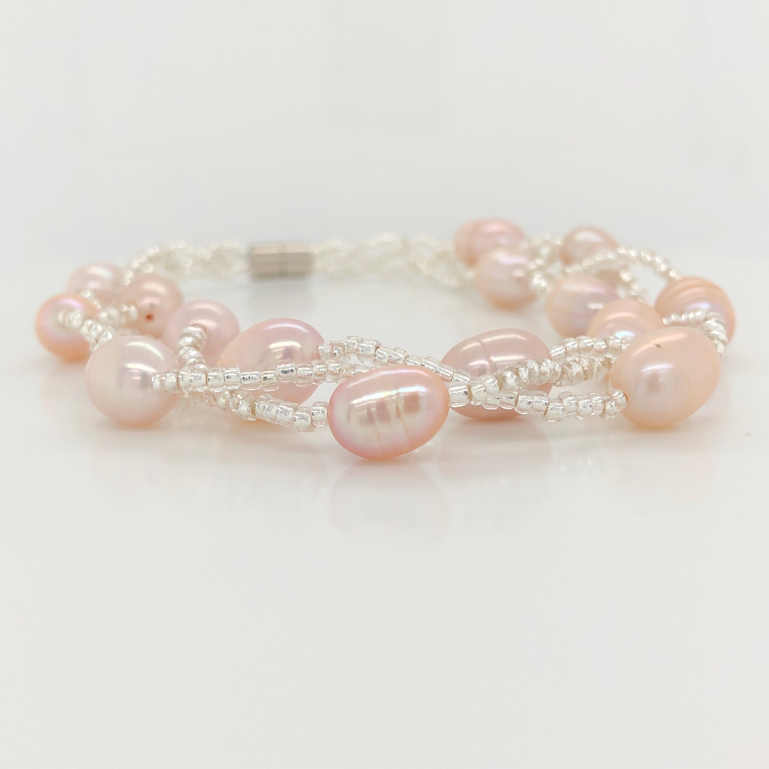 Twist Pink Freshwater Pearl Bracelet | 925 Sterling Silver