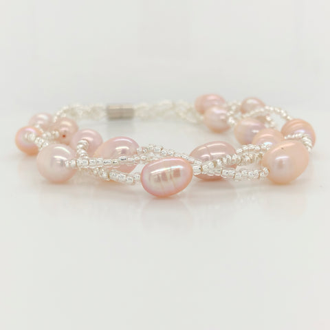 Twist Pink Freshwater Pearl Bracelet | 925 Sterling Silver