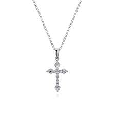 14K White Gold Diamond Cross Pendant Necklace