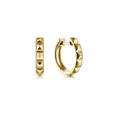 14K Yellow Gold 15mm Grommet Pattern Huggie Earrings